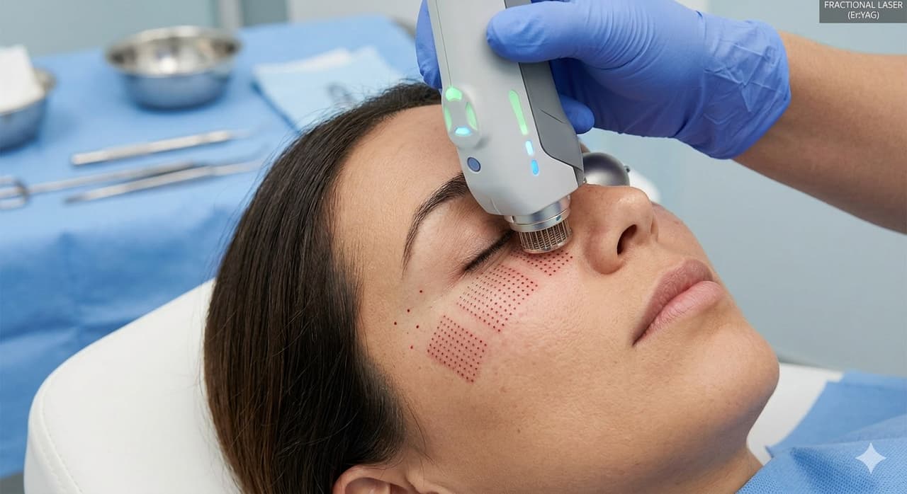 Periocular fractional laser treatment with corneal eye shields in place